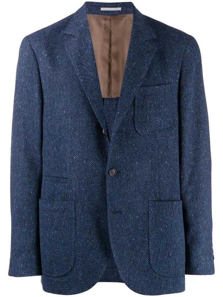 Brunello Cucinelli Regular-fit Chevron Blazer - Blue
