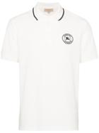Burberry Embroidered Logo Cotton Piqué Polo Shirt - White