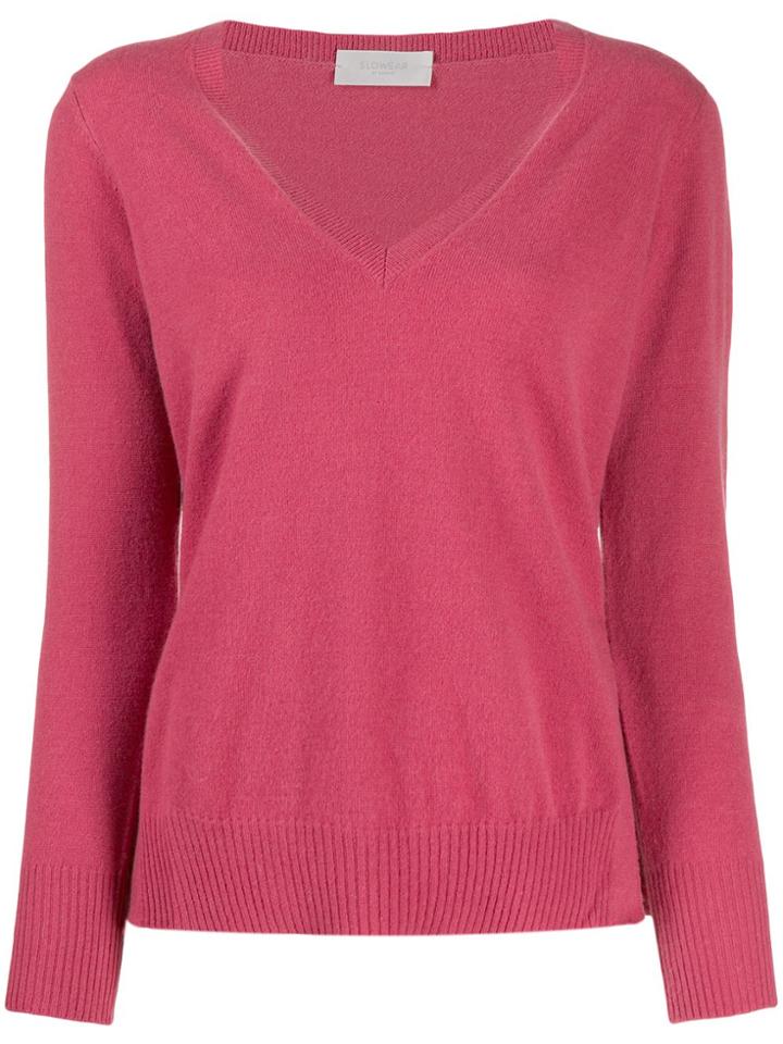 Zanone Regular Fit V-neck Jumper - Pink
