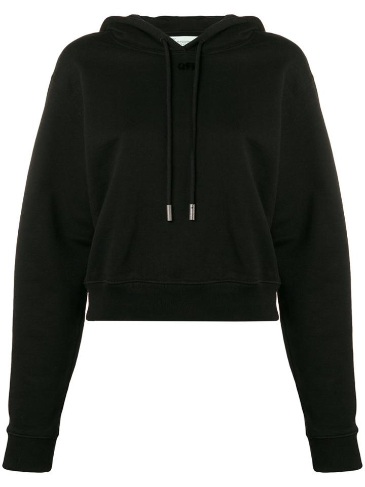 Off-white Cropped Pullover Hoodie - Black