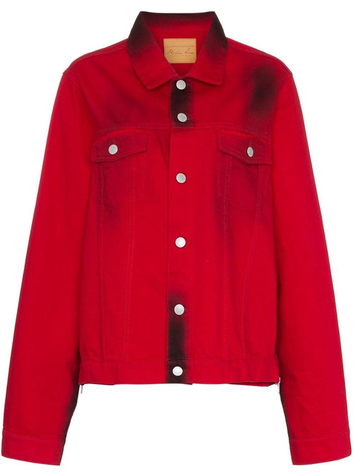 Martine Rose Stained Effect Cotton Denim Jacket - Red