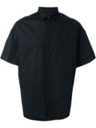 Les Hommes Wide Short Sleeve Button Down Shirt, Men's, Size: 46, Black, Cotton/spandex/elastane