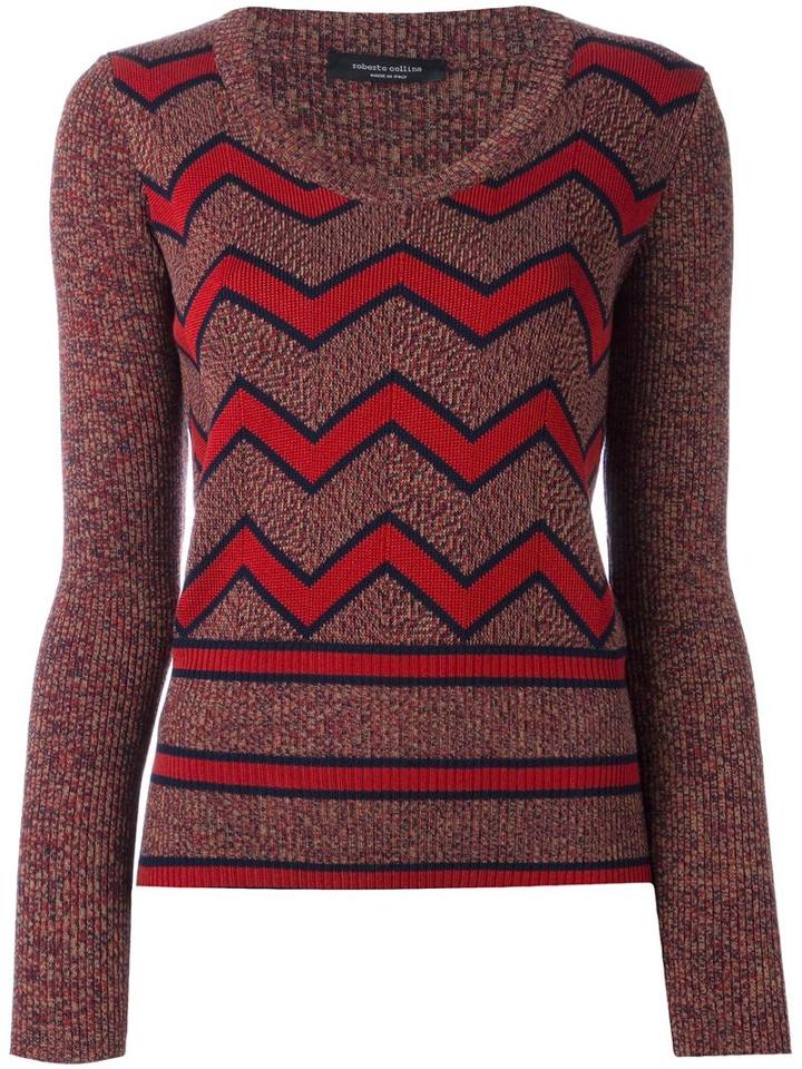 Roberto Collina Zigzag Intarsia Jumper, Women's, Size: Medium, Red, Merino