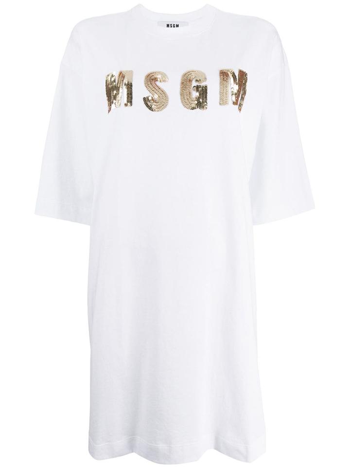Msgm Sequin Detail T-shirt Dress - White