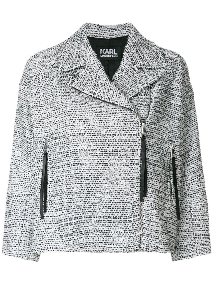 Karl Lagerfeld Bouclé Tweed Biker Jacket - White