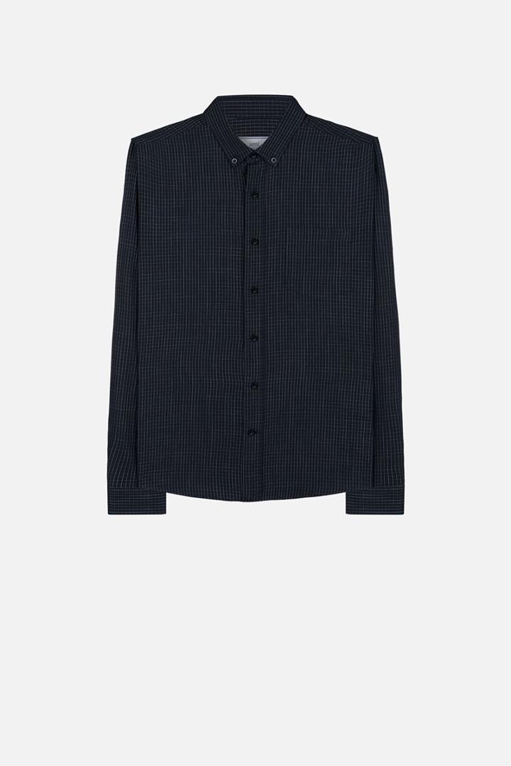 Ami Alexandre Mattiussi Check Print Shirt, Men's, Size: 42, Black, Cotton