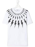 Neil Barrett Kids Teen Thunderbolt T-shirt - White