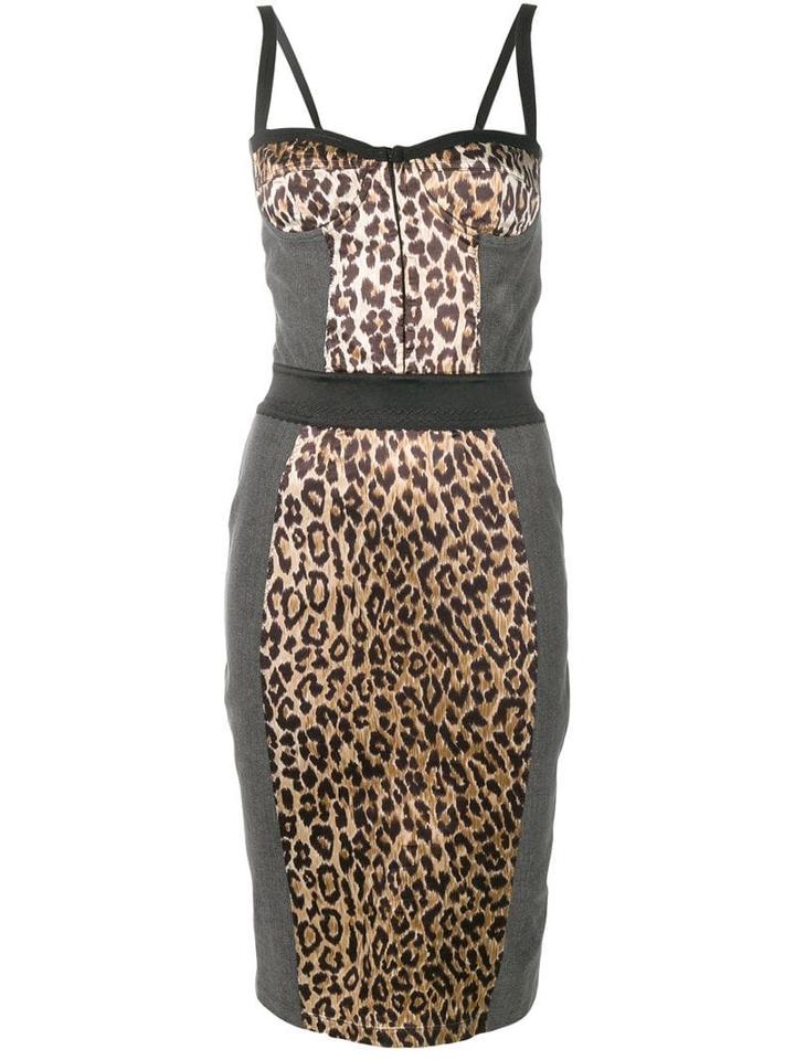 Dolce & Gabbana Pre-owned Leopard Print Denim Bustier Dress - Grey