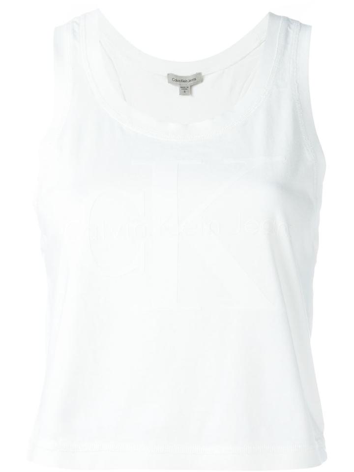 Calvin Klein Jeans - Logo Print Cropped Tank - Women - Cotton - M, White, Cotton