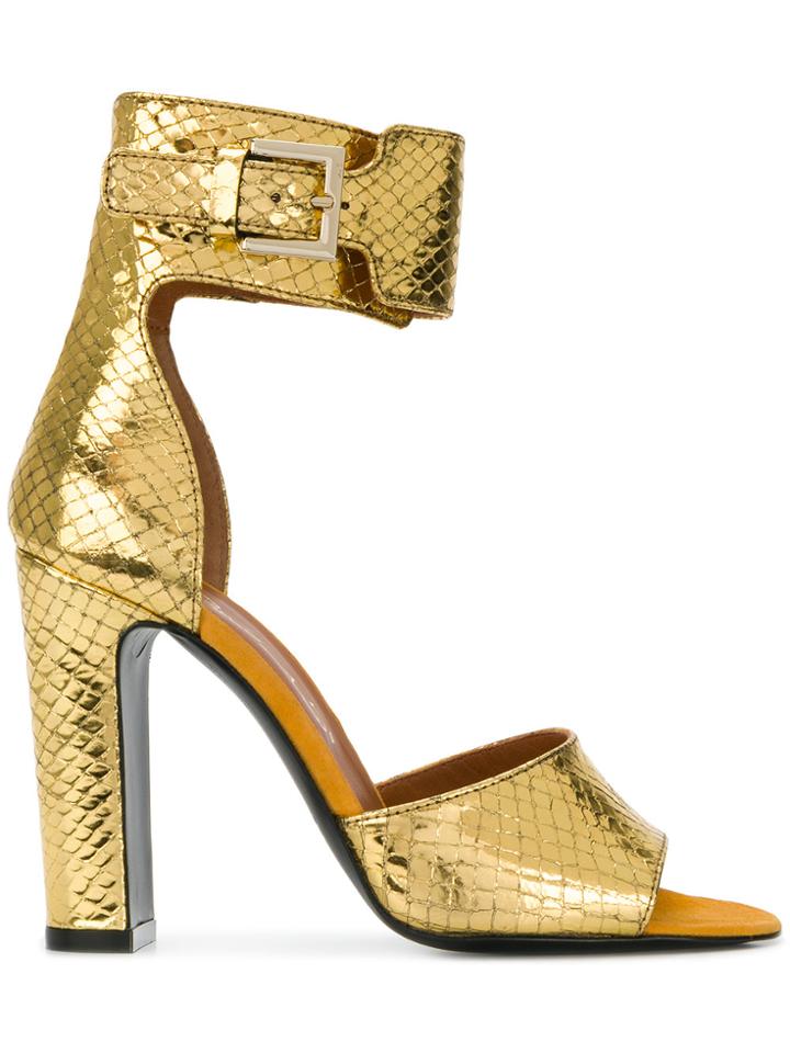Via Roma 15 Ankle Strap Snakeskin Effect Sandals - Metallic