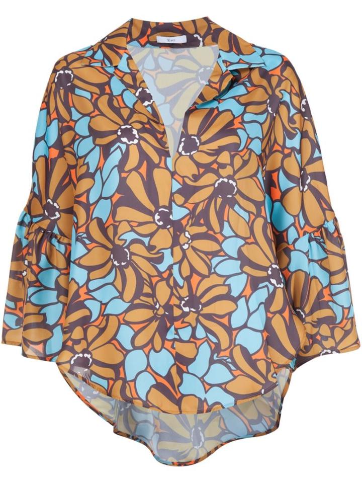 Tome Floral Print V-neck Blouse, Women's, Size: Small, Brown, Polyamide