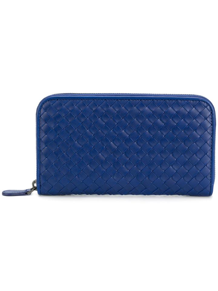 Bottega Veneta Cobalt Blue Intreciatto Zip Around Wallet