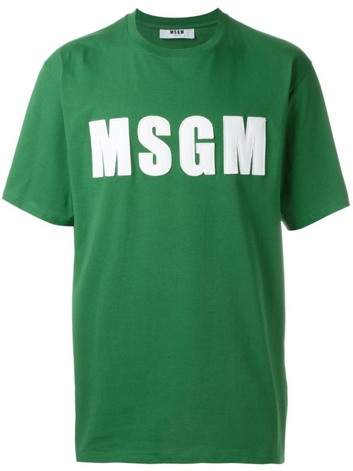Msgm Logo T-shirt, Men's, Size: M, Green, Cotton