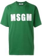 Msgm Logo T-shirt, Men's, Size: M, Green, Cotton