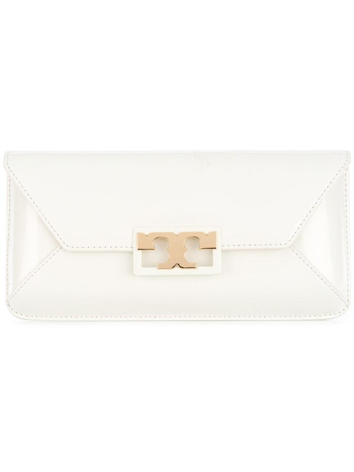 Tory Burch - Gold Buckle Clutch - Women - Patent Leather - One Size, Women's, White, Patent Leather