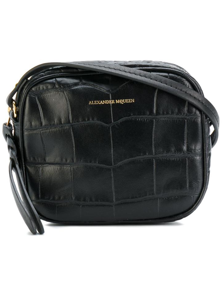 Alexander Mcqueen Crocodile Effect Crossbody Bag - Black