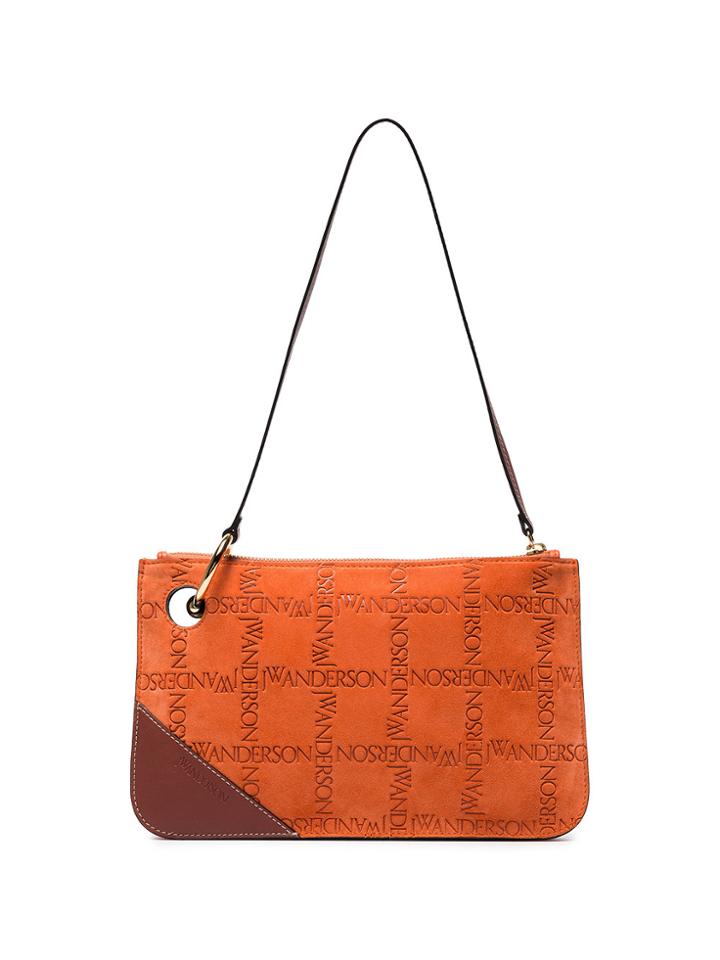 Jw Anderson Orange Pierce Logo Suede Leather Clutch - Yellow & Orange