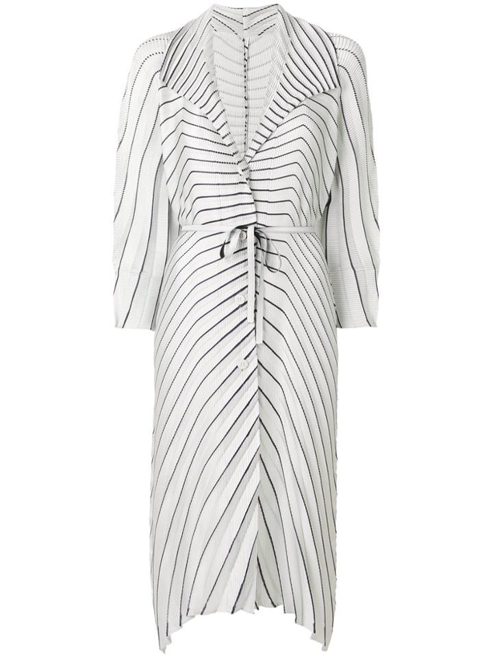 Issey Miyake Striped Pleated Cardi-coat - Grey