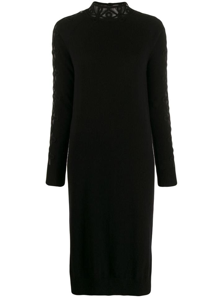 Fendi Embroidered Sides Knitted Dress - Black