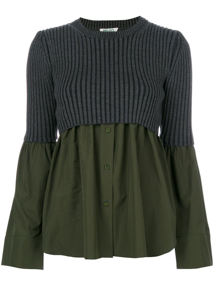 Kenzo Ribbed Knit Contrast Shirt - Green