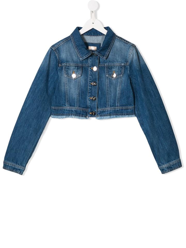 Elisabetta Franchi La Mia Bambina Teen Frayed Cropped Denim Jacket -