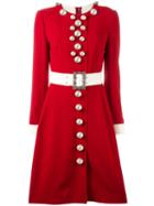 Dolce & Gabbana Belted Buttoned Dress, Women's, Size: 40, Red, Virgin Wool/spandex/elastane/polyamide
