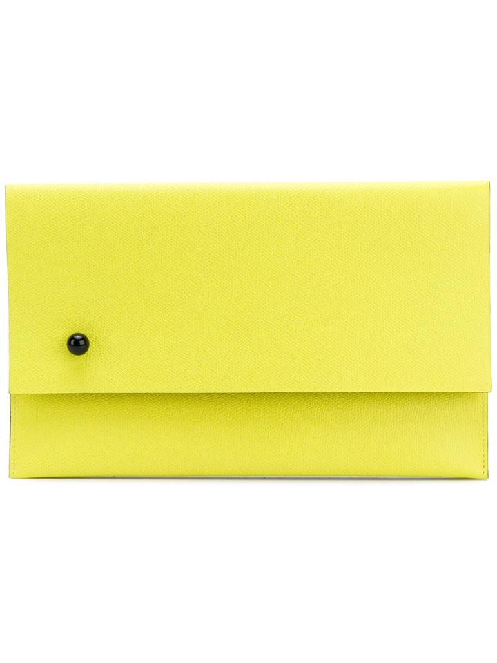 Valextra - Foldover Clutch - Women - Leather - One Size, Yellow/orange, Leather