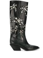 A.f.vandevorst Palm Embroidered Knee-high Boots - Black