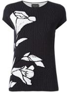 Emporio Armani Floral Embroidery T-shirt, Women's, Size: 46, Black, Viscose/polyamide