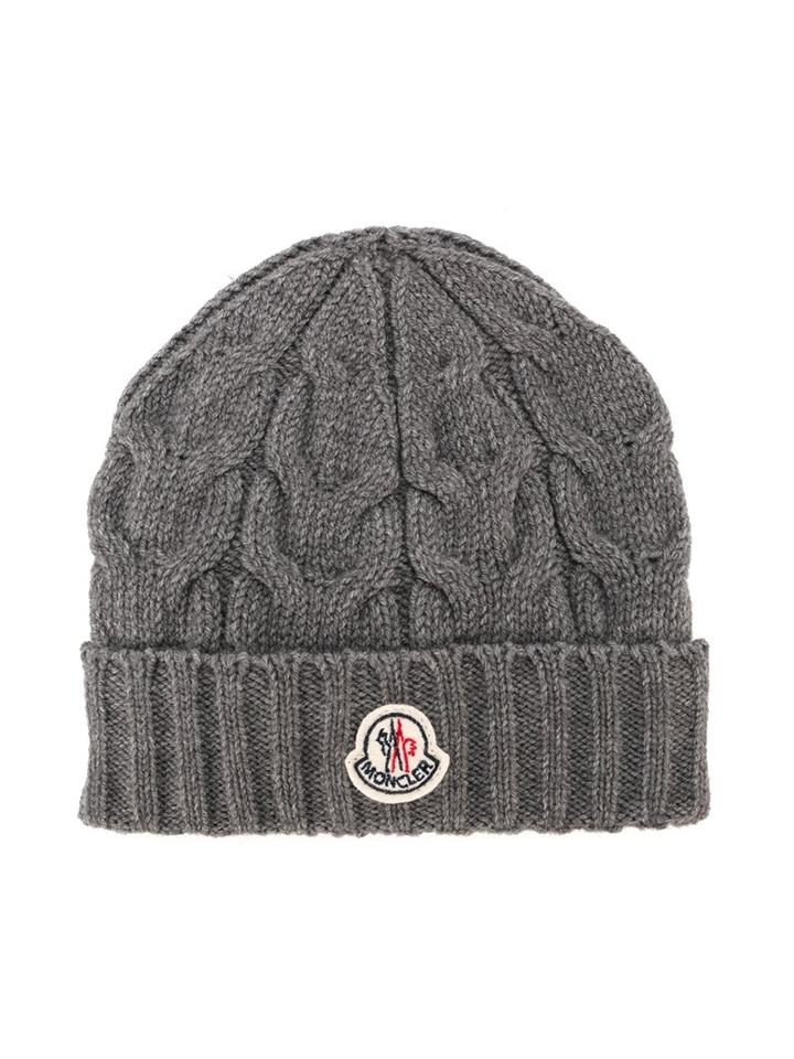Moncler Kids Cable Knit Beanie, Girl's, Size: 48 Cm, Grey