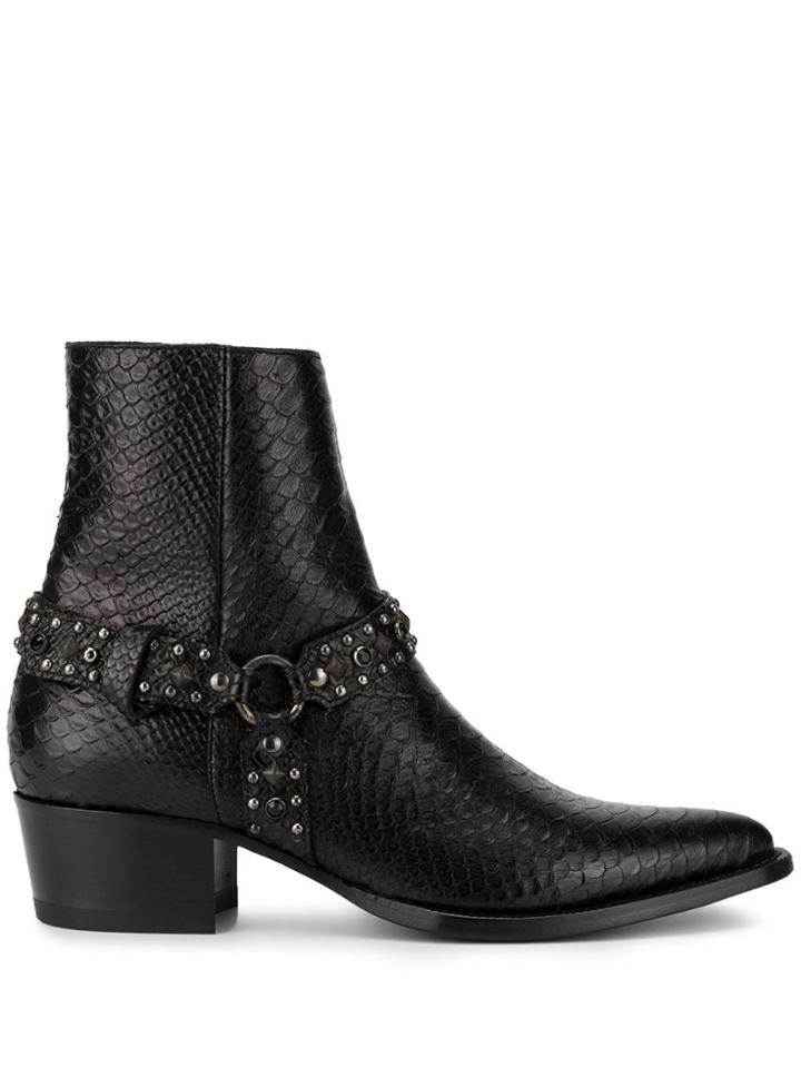 Amiri Studded Snake Effect Ankle Boots - Black
