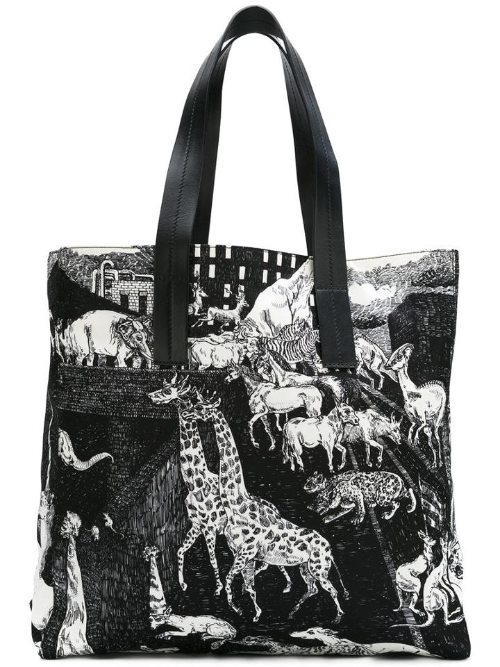 Prada Printed Tote, Men's, Black, Leather/nylon