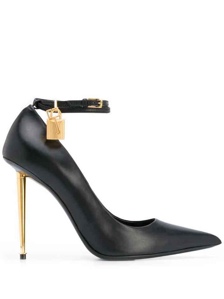 Tom Ford 105 Gold-tone Padlock Pumps - Black