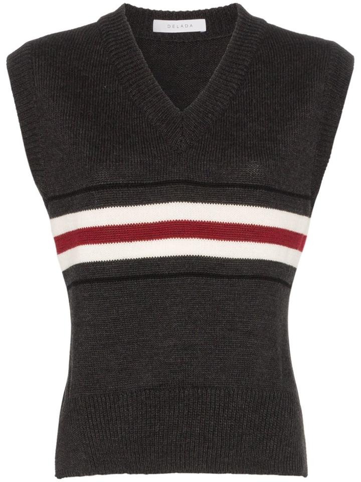 Delada Knitted Striped Vest - Grey