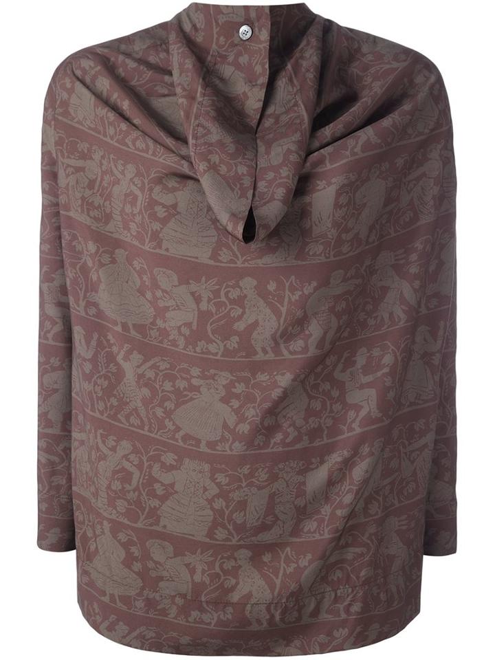 Vivienne Westwood Anglomania Damask Print Pleated Back Blouse, Women's, Size: 40, Brown, Silk/viscose