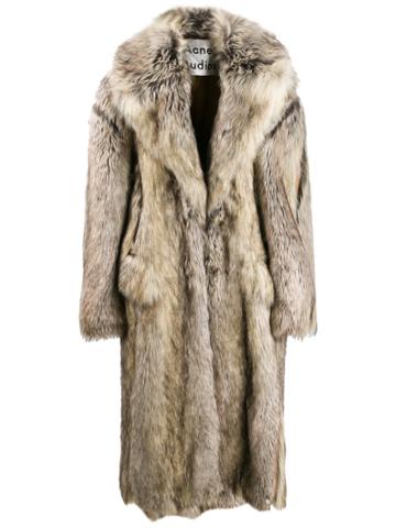 Acne Studios Single-breasted Faux Fur Coat - Neutrals