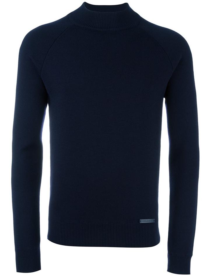 Dolce & Gabbana Mock Neck Jumper, Men's, Size: 50, Blue, Virgin Wool