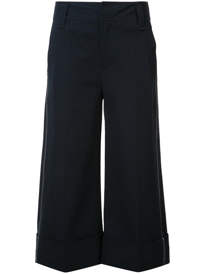 Derek Lam 10 Crosby Stitched Wide Cuff Culottes, Women's, Size: 0, Blue, Cotton/elastodiene
