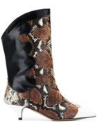 Ganni Snakeskin Print Boots - Brown