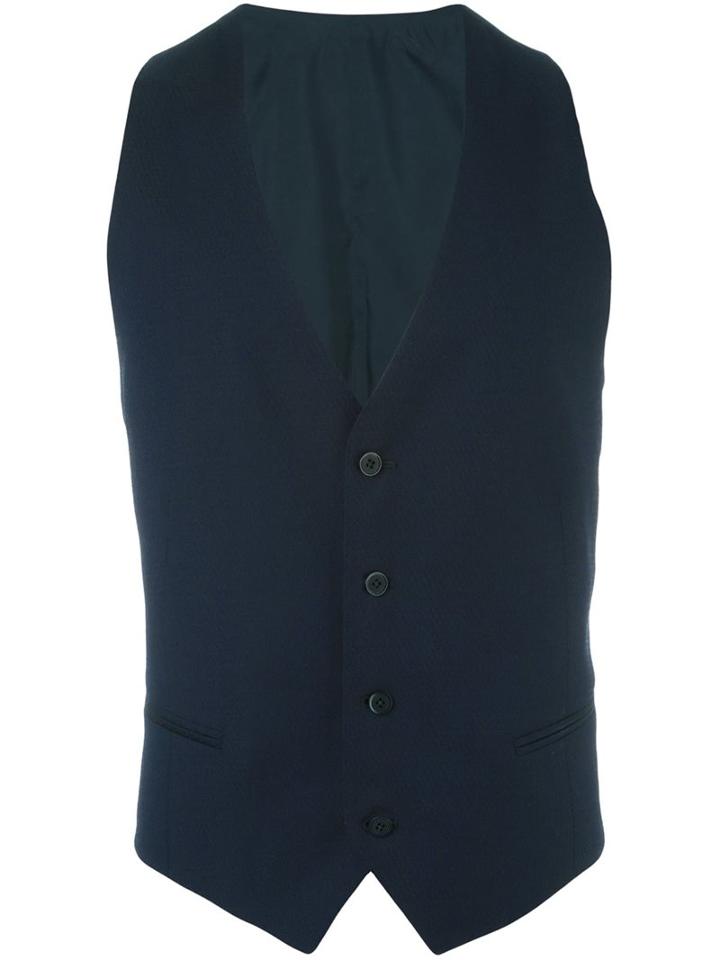 Armani Collezioni Jacquard Waistcoat, Men's, Size: 54, Blue, Viscose/virgin Wool