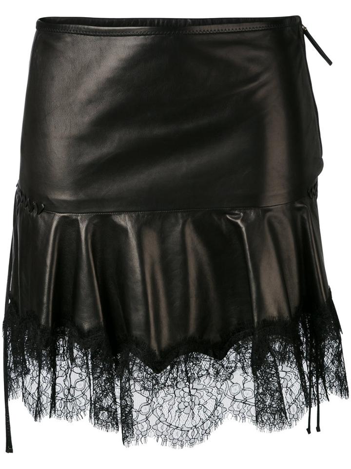 Roberto Cavalli - Fringed Skirt - Women - Silk/leather/polyamide/viscose - 40, Black, Silk/leather/polyamide/viscose