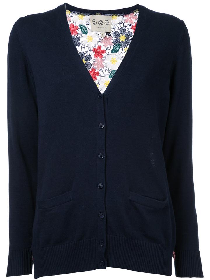 Sea - Lace Back Cardigan - Women - Cotton/polyester - M, Blue, Cotton/polyester