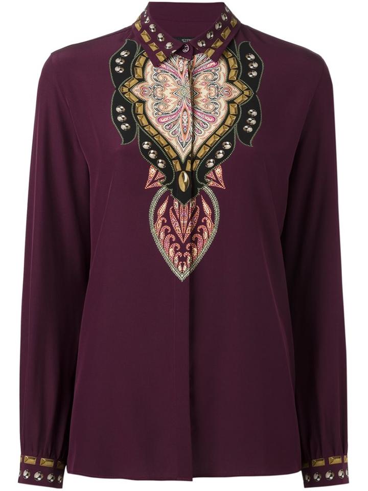 Etro Embellishment Print Shirt, Women's, Size: 42, Pink/purple, Silk