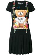 Moschino Teddy Bear Pleated T-shirt Dress - Black
