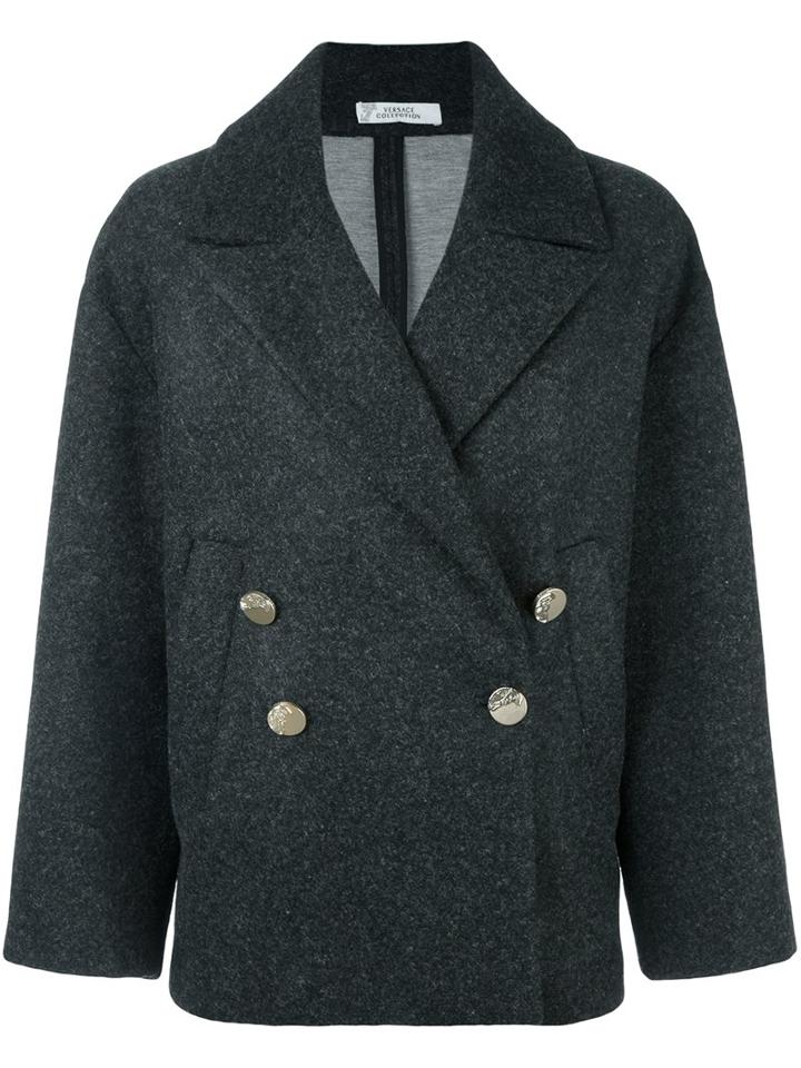 Versace Collection Flared Sleeves Shift Coat, Women's, Size: 40, Grey, Acrylic/polyester/wool