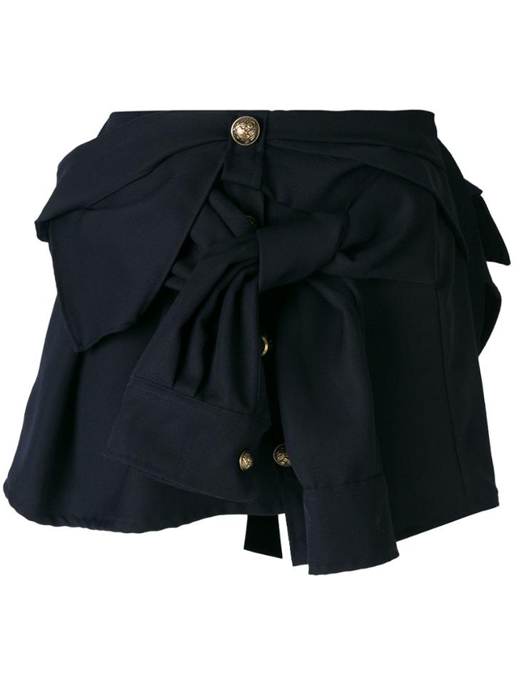 Faith Connexion Button Detail Bow Mini Skirt - Blue