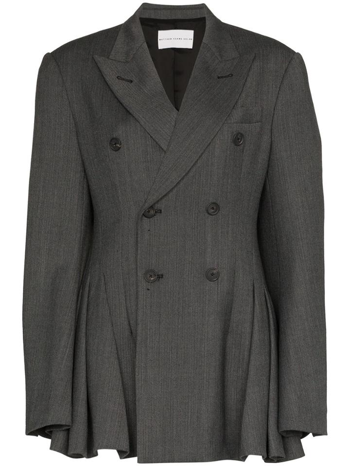 Matthew Adams Dolan Pleated Double Breasted Blazer - Grey