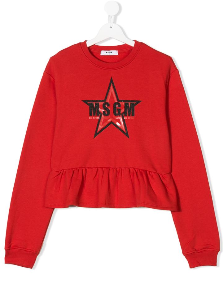 Msgm Kids Teen Ruffle Trim Sweatshirt - Red