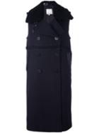 3.1 Phillip Lim Sleeveless Shearling Collar Coat, Women's, Size: 2, Blue, Lamb Skin/polyamide/viscose/virgin Wool