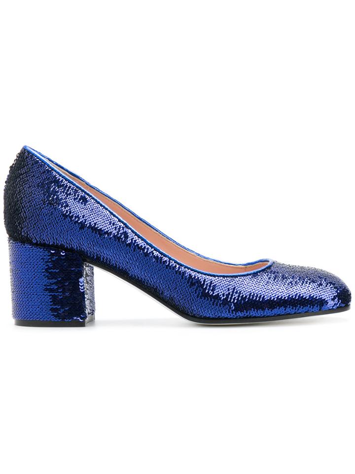 Pollini Sequinned Block Heel Pumps - Blue